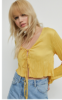crinkled satin tie blouse coord
