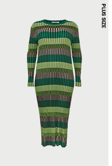 plus size colour block plated rib knit dress