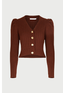 wide rib puff sleeve knit cardigan