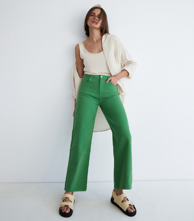 denim coloured wide leg jeans