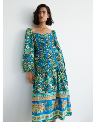 border floral print ruched maxi dress