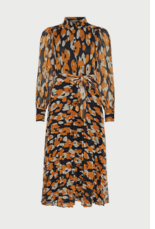 recycled animal belted pleated midi shirt dress