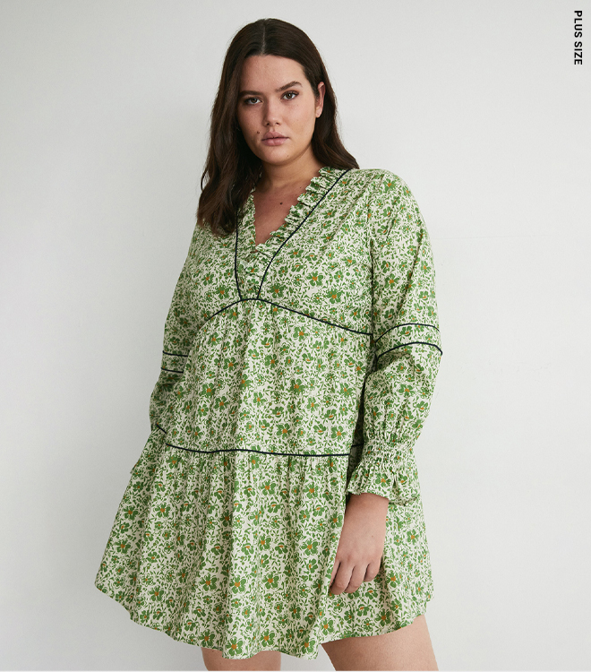 plus size floral piping detail mini dress