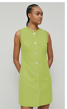 tweed button through mini shift dress