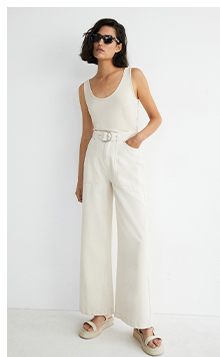 denim coloured belted wide leg jean