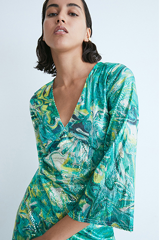 wh x kimberley burrows printed sequin co ord top