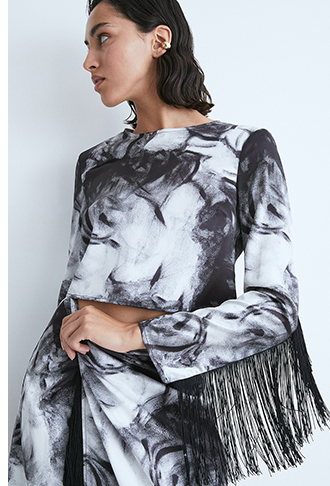 wh x kimberley burrows fringe detail long sleeve top