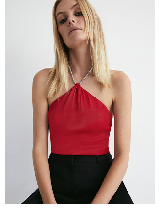 diamante halter neck satin cami