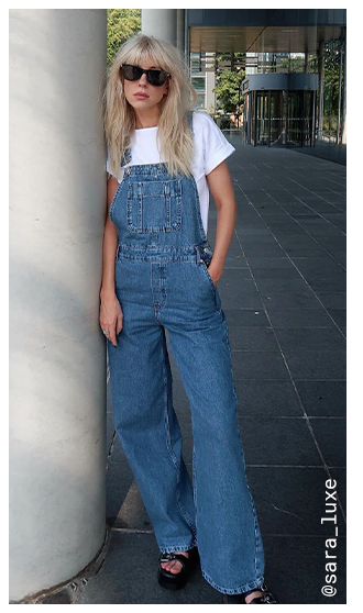denim relaxed wide leg dungarees