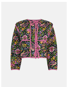 paisley print quilted tie front jacket