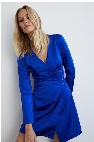 satin wrap buckle detail mini dress