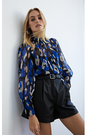 recycled polyester animal high neck blouse
