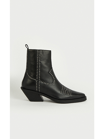 real leather studded western ankle boot