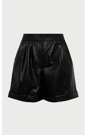 real leather pleat front short