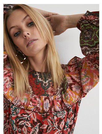 floral print mix frill yoke blouse