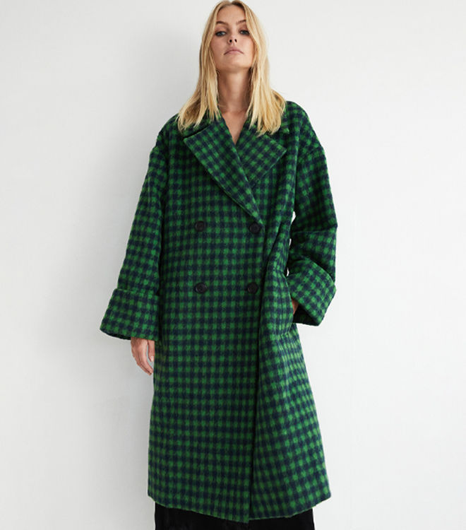 wool blend check oversized a line coat