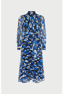 recycled animal belted pleated midi shirt dress