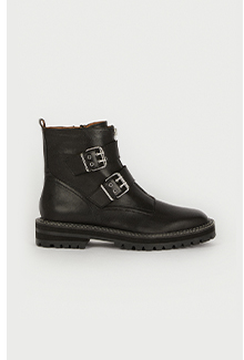 real leather double buckle low ankle boot