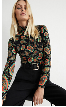 paisley print roll neck long sleeve top