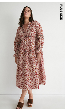 plus size floral piping detail midi dress