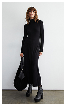 roll neck long sleeve midi dress