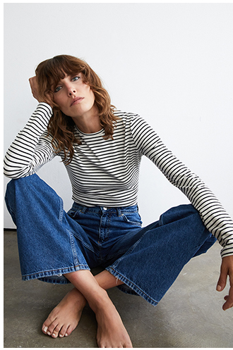 cotton stripe crew neck long sleeve top