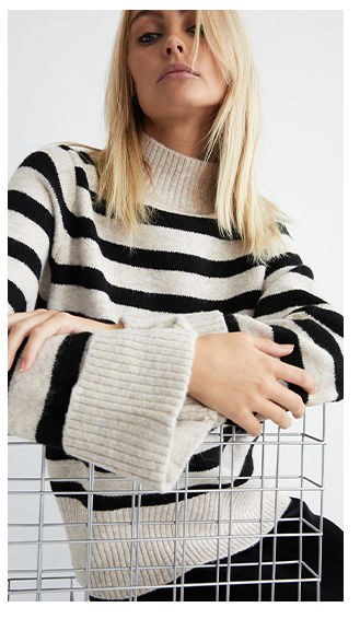 stripe funnel turn back cuff knit jumper