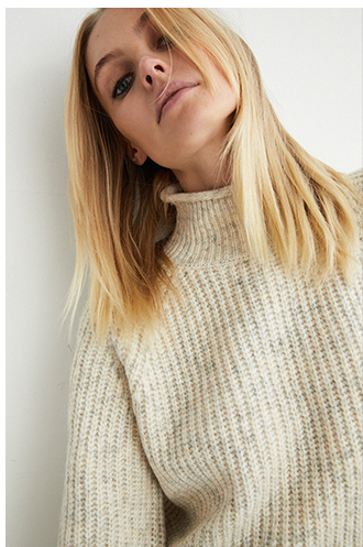 wool blend rib high neck knit jumper