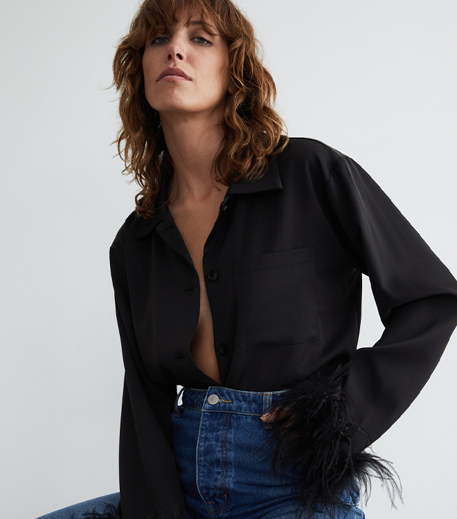 satin feather cuff shirt
