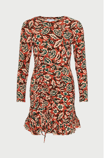textured floral ruched seam mini dress