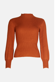 ribbed knit funnel neck jumper