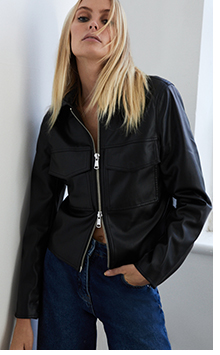 faux leather crop utility jacket