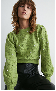 embellished pointelle knit jumper