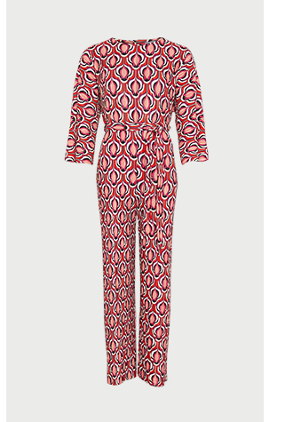 printed plisse batwing wide leg jumpsuit