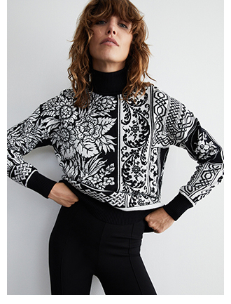 border floral jacquard knit jumper