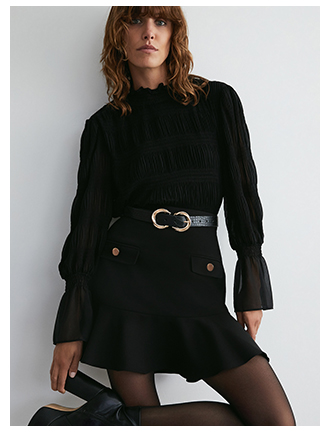 fluted pep hem mini skirt with gold buttons