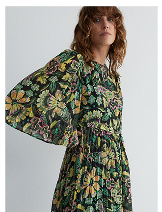 floral pleated belted midi dress