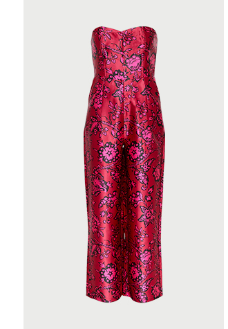 floral print satin twill bandeau jumpsuit