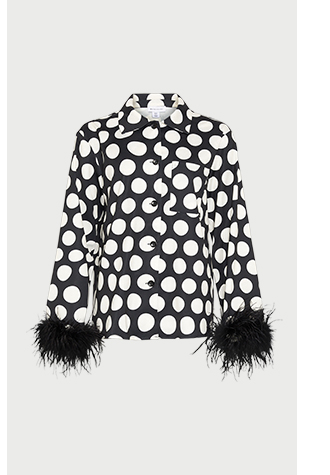 spot satin feather cuff shirt