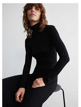roll neck long sleeve midi dress