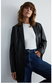 real leather single breasted blazer