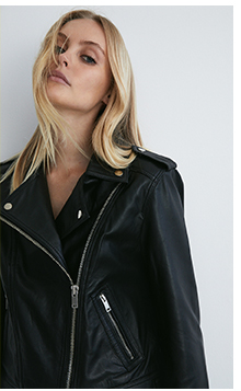 real leather tab detail biker jacket