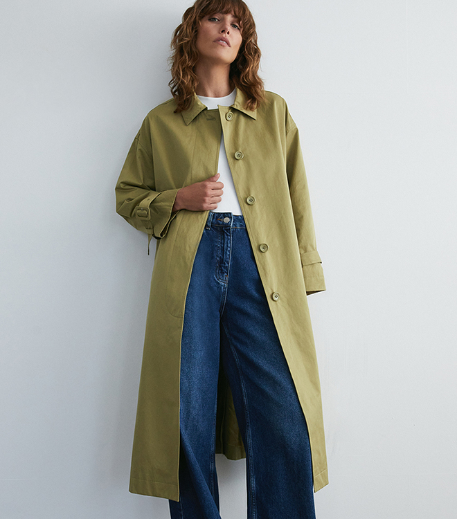 luxe button through cotton a line trench