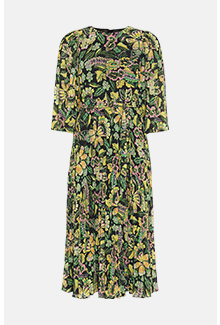 floral pleated belted midi dress