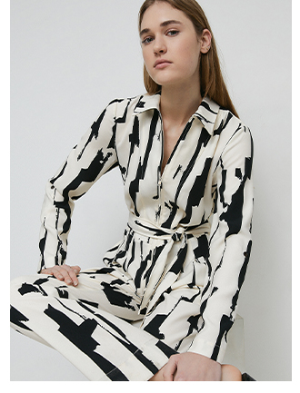 abstract tie waist straight leg jumpsuit