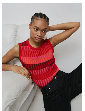 colour block plated rib knit tank