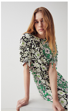 satin ruched splice midi dress in floral