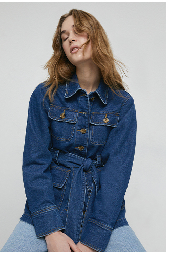 denim 70s patch pocket belted denim jacket
