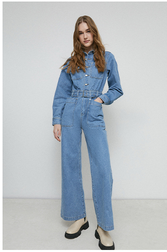 denim utility detail wide leg boilersuit