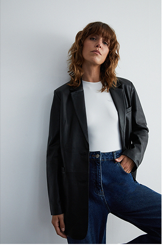 real leather single breasted blazer